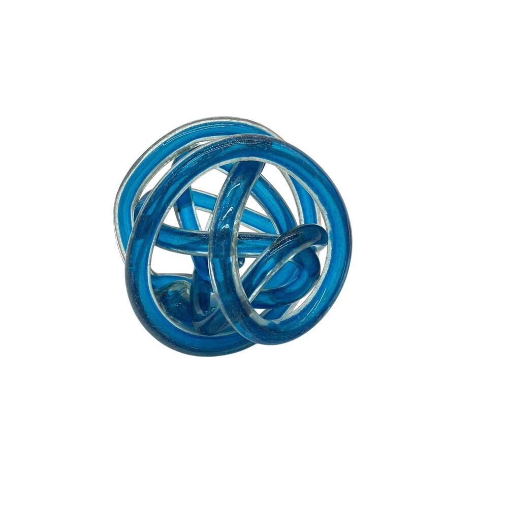 Vintage Art Glass Tangled Knot; Blue with Glittery inclusions; 6" diameter